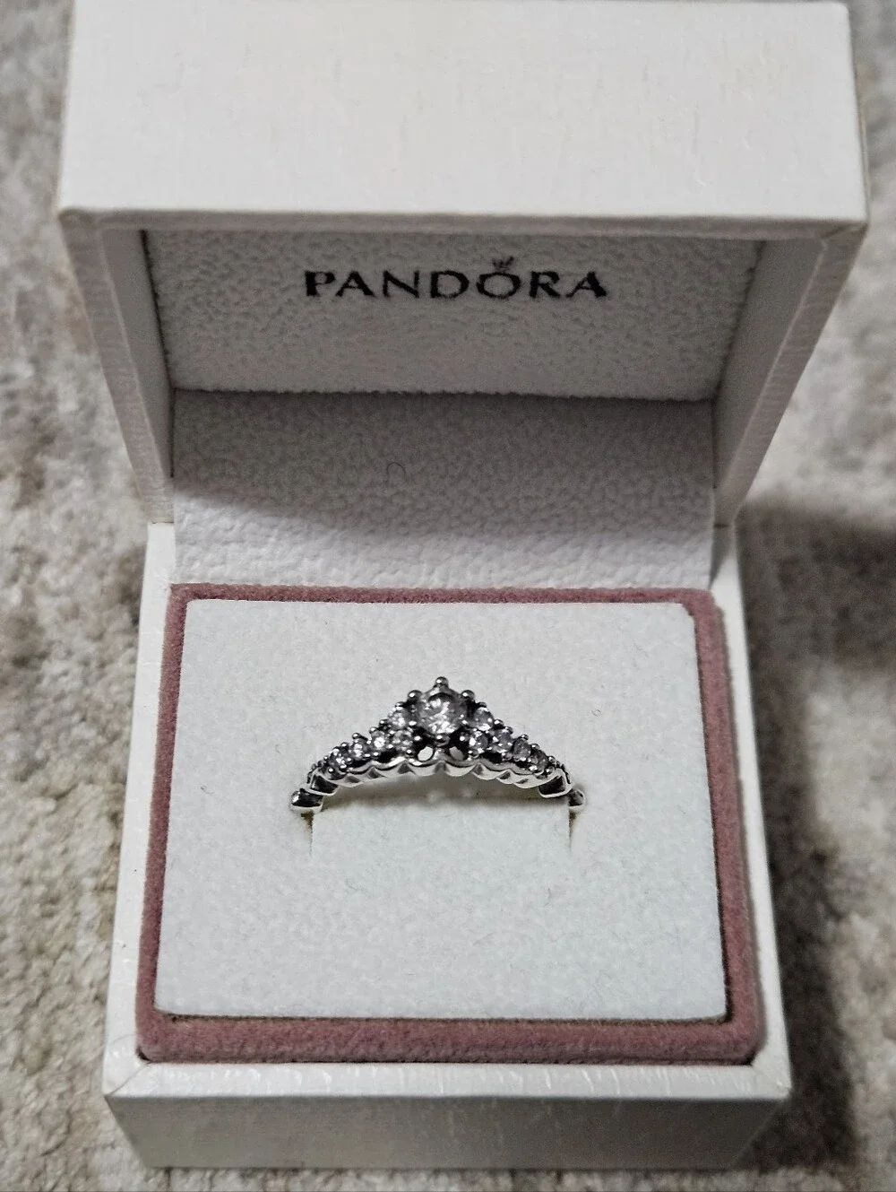 Pandora Silver Tiara-Style Ring with Clear Stones Size 54 (7 US)